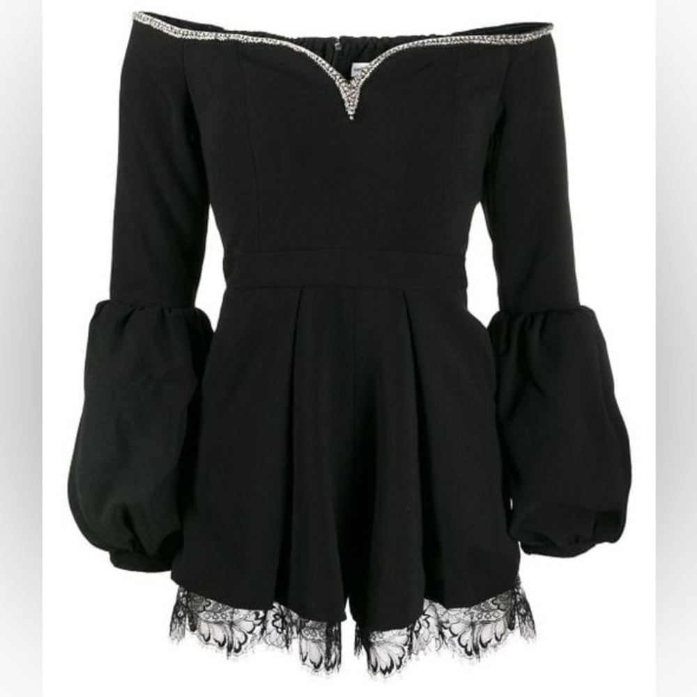 Self-Portrait Black Crepe Puff-sleeve Playsuit